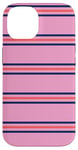 Coque pour iPhone 14 Rose Bleu Marine Rayé Girly Esthétique Preppy Stripe