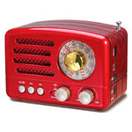 Poste Radio Portable, PRUNUS J-160 Radio Vintage Bluetooth FM/AM (MW)/SW, Radio Portable Rechargeable avec Bouton de Réglage Extra Large, Transistor Radio Prise en Charge de la Carte TF/USB (Red)