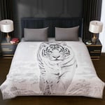 Supersoft Flannel Fleece Large Bedspread Throw White Tiger 200cm x 240cm