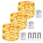 Lot de 3 Guirlande Lumineuse a Pile, 10M 100LED Guirlande Led à Pile avec Télécommande 8 Modes Fonction Minuterie IP65 Etanche Fil Lumineux Décoration Intérieur Extérieur Chambre Noël Mariage Jardin