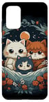 Coque pour Galaxy S20+ mignon anime chat portrait de famille avec couronne, lune, fleurs