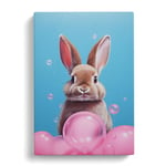 Rabbit Bubble Gum Painting Canvas Print for Living Room Bedroom Home Office Décor, Wall Art Picture Ready to Hang, 30x20 Inch (76x50 cm)