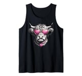 Highland Cow Lover Heart Sunglasses Western Valentine’s Day Tank Top