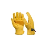 Litzee - Paire de gants de travail en cuir Pour hommes - Avec serrage de poignet à balle et ruban adhésif - En fibre de peau de vache, jaune,M