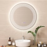 COSTWAY Miroir Salle de Bain LED à 3 Couleurs & Luminosité Réglable, Miroir Mural Anti-Buée, Miroir Lumineux avec Interrupteur Tactile et Fonction Mémoire, Affichage Temps/Température, IP44, Ø 60 CM