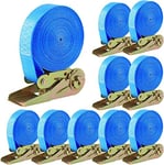 10 PCS 800 kg Sangle à Cliquet, Sangle d'Arrimage avec Tendeur, Sangle de Serrage en Polyester, 6m x 25mm, pour Moto, Cargaison, Remorque, Camions, Bagages (Bleu)