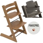 PAKKE, Stokke Tripp Trapp® chair + baby set – oak brown - Hazy Grey