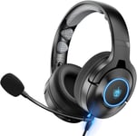 Casque de Jeu pour PS5, PS4, PC, Q9 2 en 1 Bluetooth Supra-auriculaire sans Fil avec Microphone, lumière LED, pour commutateur, téléphone, Ordinateur Portable, Mac (Bleu)