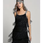 Great Gatsby Klänning 1920-tals Fest Vintage Tassel Dam Fringed Klänningar  (FMY) Black XL