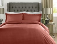 Duvet Set Rust Orange Double 400TC 100% Cotton Satin Stripe Check Bedding