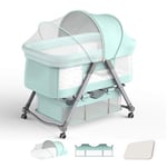 Baby Bedside Cot Co-sleeping Crib, Portable Playpen Center, Comfortable Travel Crib with Mattress and Changing Station Mesh Window and Carry Bag, Infant Playpen Center for Newborn Infant