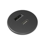 Axessline Powerdot Micro 1 X Usb-a &amp; 1 X Usb-c-lataus, 5v 3a, Musta