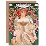 Wee Blue Coo ALPHONSE MUCHA CHAMPENOIS OLD MASTER PAINTING BLANK GREETINGS CARD