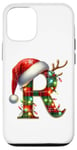 Coque pour iPhone 12/12 Pro Red Christmas Plaid Initial R Monogrammed Santa Hat Letter R