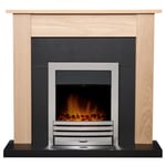 Adam Southwold Fireplace in Oak & Black with Eclipse Electric Fire in Chrome,...