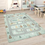 Tapis Chambre Enfant Tapis De Jeux Tapis Bébé Tapis Enfant Route Tapis De Jeux Turquoise, 155x230 cm - Paco Home