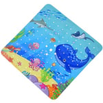 OTraki Tapis de Bain Antidérapant, 53x53cm Tapis de Bain Animaux Marins, Tapis de Bain Cartoon avec Trous de Drainage et ventouses, Lavable en Machine, Tapis de Baignoire Antidérapant Bebe, Bleu