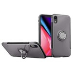 Apple iPhone Xr Hiilikuitu harjattu hybriidi muovinen takasuoja kuori jalkatuella - Harmaa Hopea/Harmaa