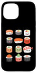 Coque pour iPhone 15 Visages de sushis kawaii mignons type japonais de suchi amateur de nourriture