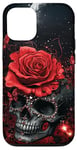 Coque pour iPhone 13 Pro Illustration florale gothique crâne et rose foncé