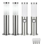 Lot de 4 lampadaires extérieurs colonnes avec détecteur de mouvement lampadaire en acier inoxydable, 1x E27 led 1055 lumens blanc chaud, jardin