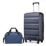 Kono Ensemble de valises à Main de Taille Moyenne, Grande Valise d'enregistrement avec Serrure TSA à Coque Rigide en ABS avec Sac de Cabine Ryanair 40 x 20 x 25 cm, Bleu Marine, 24 inch Luggage Sets,