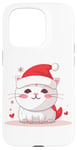 iPhone 15 Pro White Christmas Cat | Cute Cartoon Holiday Kitten Kitty Case