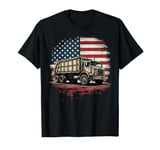 Garbage Truck American Flag Truck Driver Patriotic Retro T-Shirt