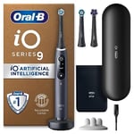 Oral B Electric Toothbrushes For Adults, Oral-B iO9, Gifts For Women / Men, App Connected Handle, 3 Toothbrush Heads, Charging Travel Case & Toothbrush Head Holder, 7 Modes, 2 Pin UK Plug, Black