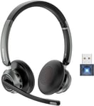 KONNAO Wireless Headset, 2024 New V5.3 Headset with USB Dongle, Computer Headphones QCC3034 AI Noise Cancelling Microphone & Mic Mute, 30H Worktime for Computer/Laptop/Skype/Zoom/MS Teams