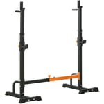 Homcom - Gravity squat rack - support pour haltères longs - hauteur et longueur réglable - charge max. 150 Kg - acier renforcé orange noir