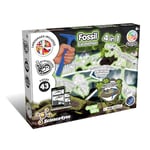 Science4you - Kit de Fouille de Fossiles 4 en 1 - Excaver et Assembler 4 Dinosaures Qui Brille dans l'obscurité, 43 pièces: T-Rex, Triceratops, Velociraptor et Stegosaurus - Jouet pour Enfants +6 Ans