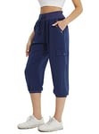 fuinloth Pantacourt Femme été Cargo Randonnée Chic Cordon Pantalon 3/4 avec Quatre Poches Bleu M 38-40