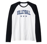 Volleyball All Blue Stars Classic Retro Varsity Text Raglan Baseball Tee