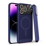 Dqtaoply Coque pour iPhone 15 Pro, Ultra Fine Anti Rayures [Respirable Conçu] PC Dur Case Verre Trempé Caméra Protection avec Magnétique pour iPhone 15 Pro（Bleu）