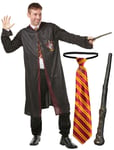 Adult Mens Harry Potter Wizard Cape Cloak Book Day Fancy Dress Costume TIE WAND