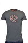 Pretty Green Floral Applique T Shirt Dark Grey Meduim Short Sleeve