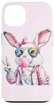 Coque pour iPhone 13 Lunettes de soleil aviateur lapin de Pâques mignon Bubblegum Peace Sign