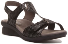 Mephisto Womens Paris Hook And Loop Sandals Small Wedge In Black Size UK 4 - 8