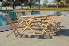 Moebilia Salon de Jardin en Teck Naturel, chaises : 47 x 57 x 89 cm, chaises : 56 x 51 x 89 cm, Dimensions de la Table : 135 x 85 x 75 cm.