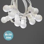 Guirlande Guinguette 30M Cable Blanc IP65 - Guirlande Electrique Exterieur 30 Bulbes Blancs - Guirlande Guinguette Exterieur Boheme Déco pour