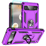 for Pixel 6a Case, Google Pixel 6A Phone Case with HD Screen Protector, [Military Grade 16ft. Drop Tested] Ring Shockproof Protective Phone Case for Google Pixel 6a,Purple