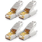 deleyCON 4x Prise Réseau CAT 7 RJ45 Sans Outil Blindée 10 Gbit/s 600 MHz Prise Réseau Pour Câbles de Pose Rigides Câbles Bruts Prise RJ45 Ethernet LAN DSL Câble de Brassage