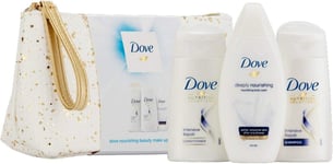 Dove Nourishing Beauty MakeUp Glittery Bag Gift Set Shampo Conditioner Body Wash