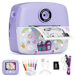 ASTGMI Kids Camera Instant Print Camera for Girls Boys,1080P HD Kids Digital Camera with Color Pens, 3 Rolls Print Paper, Girls Birthday Presents Toys for 3 4 5 6 7 8 9+ Year Old (Purple)