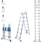 Hoström - Echelle télescopique articulée 4,4m stempakt, escabeau 2x7 marches pliable professionnel multifonction, h max travail 5,3m, garantie 5 ans