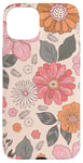 Coque pour iPhone 15 Plus Retro 70s Vintage Hippie Floral Botany Gerbera Flowers Pink