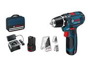 Bosch Professional 12V System GSR 12V-15 cordless screwdriver (incl. 2x2.0 battery + charger, 39-piece accessory set, in bag) - Amazon Exclusive Set