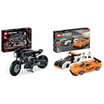 LEGO 42155 Technic The Batman – BATCYCLE Set, Collectible Toy Motorbike & 76918 Speed Champions McLaren Solus GT & McLaren F1 LM, 2 Iconic Race Car Toys, Hypercar Model Building Kit