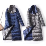 Down Jacket Women Winter Long Thick Double Sided Plaid Coat Female Plus Size Warm Down a For Women Slim Clothes 2020,Dark Blue and Gray,XXXL